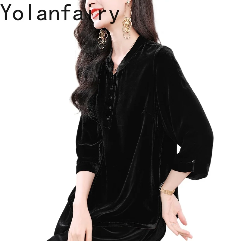 YOLANFAIRY Real Silk Velvet Blouses for Woman Loose Elegant Shirts Female Stand Collar Causal Women Tops Autumn Blouse Vrouwen
YOLANFAIRY Real Silk Velvet Blouses for Woman Loose Elegant Shirts Female Stand Collar Causal Women Tops Autumn Blouse Vrouwen