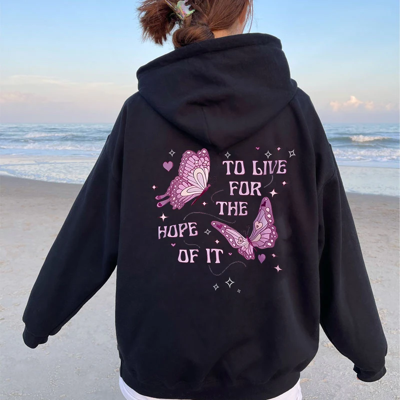 Красивая фиолетовая толстовка с бабочкой для женщин «To Live for The Hope of It» Осенние толстовки с графикой Модная повседневная свободная уличная одежда
Красивая фиолетовая толстовка с бабочкой для женщин «To Live for The Hope of It» Осенние толстовки с графикой Модная повседневная свободная уличная одежда