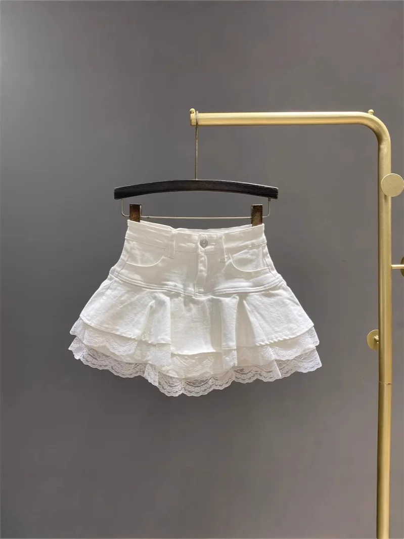Women White Denim Mini Skirt Layered Ruffle Lace Hem High Waist Stretch Jean Skort Coquette Aesthetic Summer Skirt
Women White Denim Mini Skirt Layered Ruffle Lace Hem High Waist Stretch Jean Skort Coquette Aesthetic Summer Skirt
