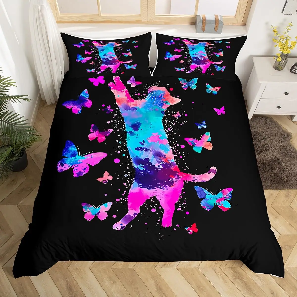 Cat and Butterfly Duvet Cover Sets Lightweight Quilt Cover with 2 Pillowcases Colorful Butterfly Animal Pet Theme Bedding Sets
Cat and Butterfly Duvet Cover Sets Lightweight Quilt Cover with 2 Pillowcases Colorful Butterfly Animal Pet Theme Bedding Sets