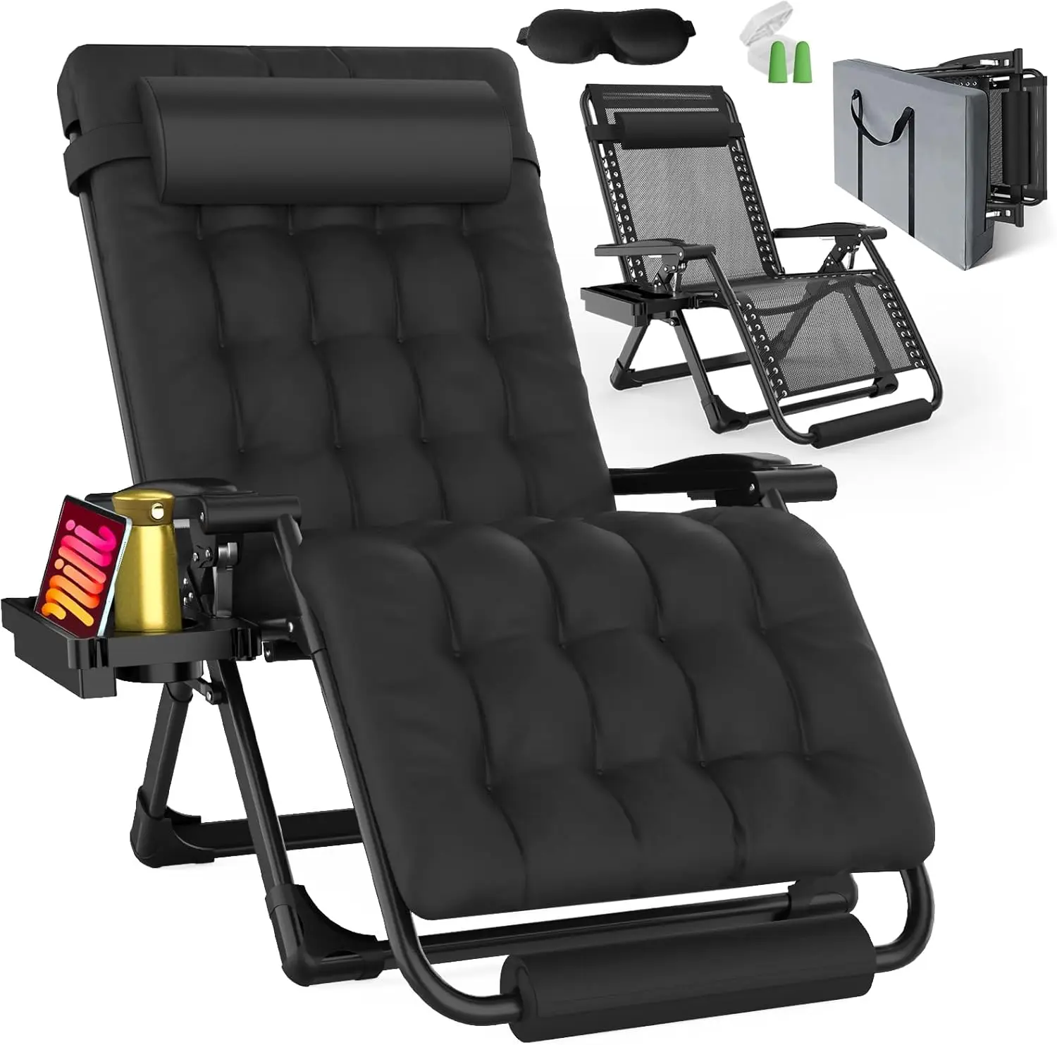 Oversized XXL Zero Gravity Chair with 33in Thick Cushion, Full Aluminum Alloy Lock Recliner, Folding Camping Lounge Chair with Footrest, Cup Holder & Storage Bag, Supports 500lbs, Black
Oversized XXL Zero Gravity Chair with 33in Thick Cushion, Full Aluminum Alloy Lock Recliner, Folding Camping Lounge Chair with Footrest, Cup Holder & Storage Bag, Supports 500lbs, Black