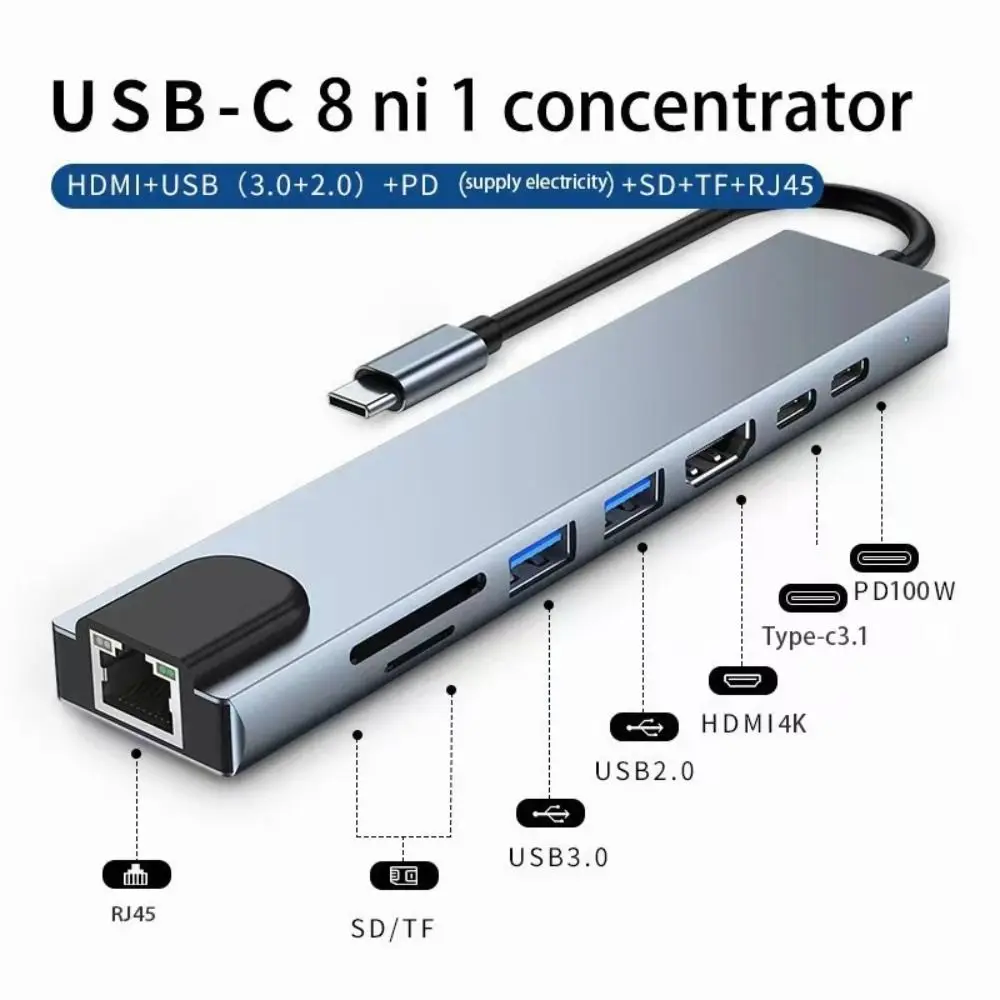 RJ45 100mbps USB C HUB SD/TF Card Reader 4K HDMI Type-C Splitter PD Fast Charge Aluminum Case Multiport Adapter For MacBook Pro
RJ45 100mbps USB C HUB SD/TF Card Reader 4K HDMI Type-C Splitter PD Fast Charge Aluminum Case Multiport Adapter For MacBook Pro