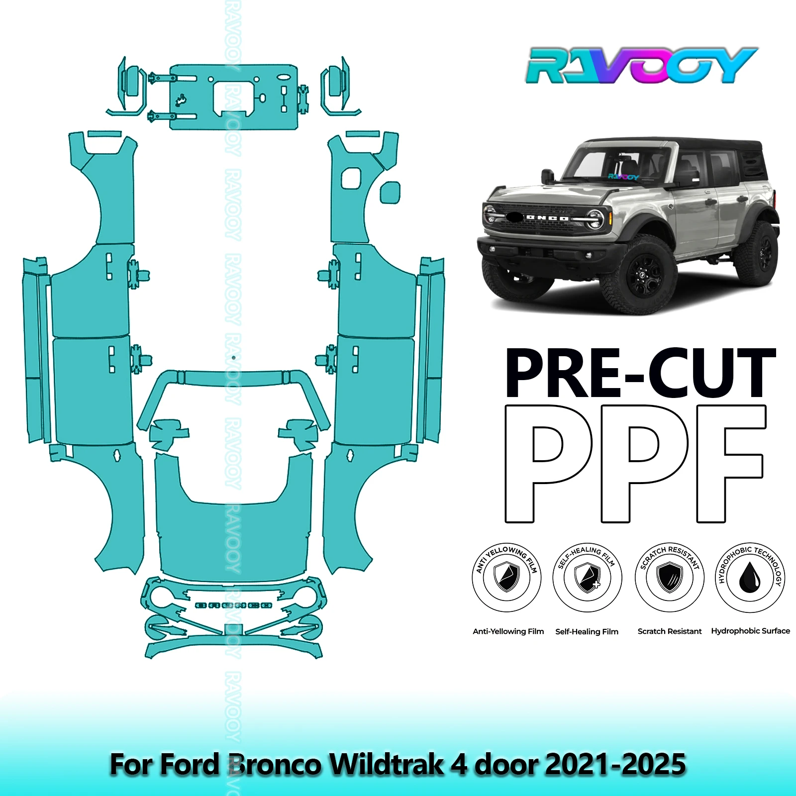 Car Precut PPF Paint Protection Film Full Vehicle For Ford Bronco Wildtrak 4 door 2021-2025
Car Precut PPF Paint Protection Film Full Vehicle For Ford Bronco Wildtrak 4 door 2021-2025