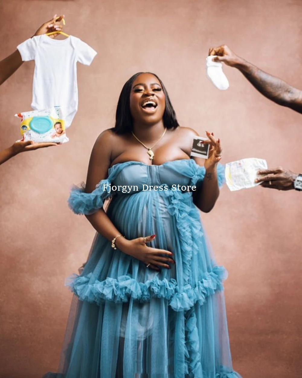 Haute Couture Customized Maternity Dresses for Photoshoot or Gender Reveal Parties Blue Tulle Spaghetti Strap Pregnancy Dress
Haute Couture Customized Maternity Dresses for Photoshoot or Gender Reveal Parties Blue Tulle Spaghetti Strap Pregnancy Dress