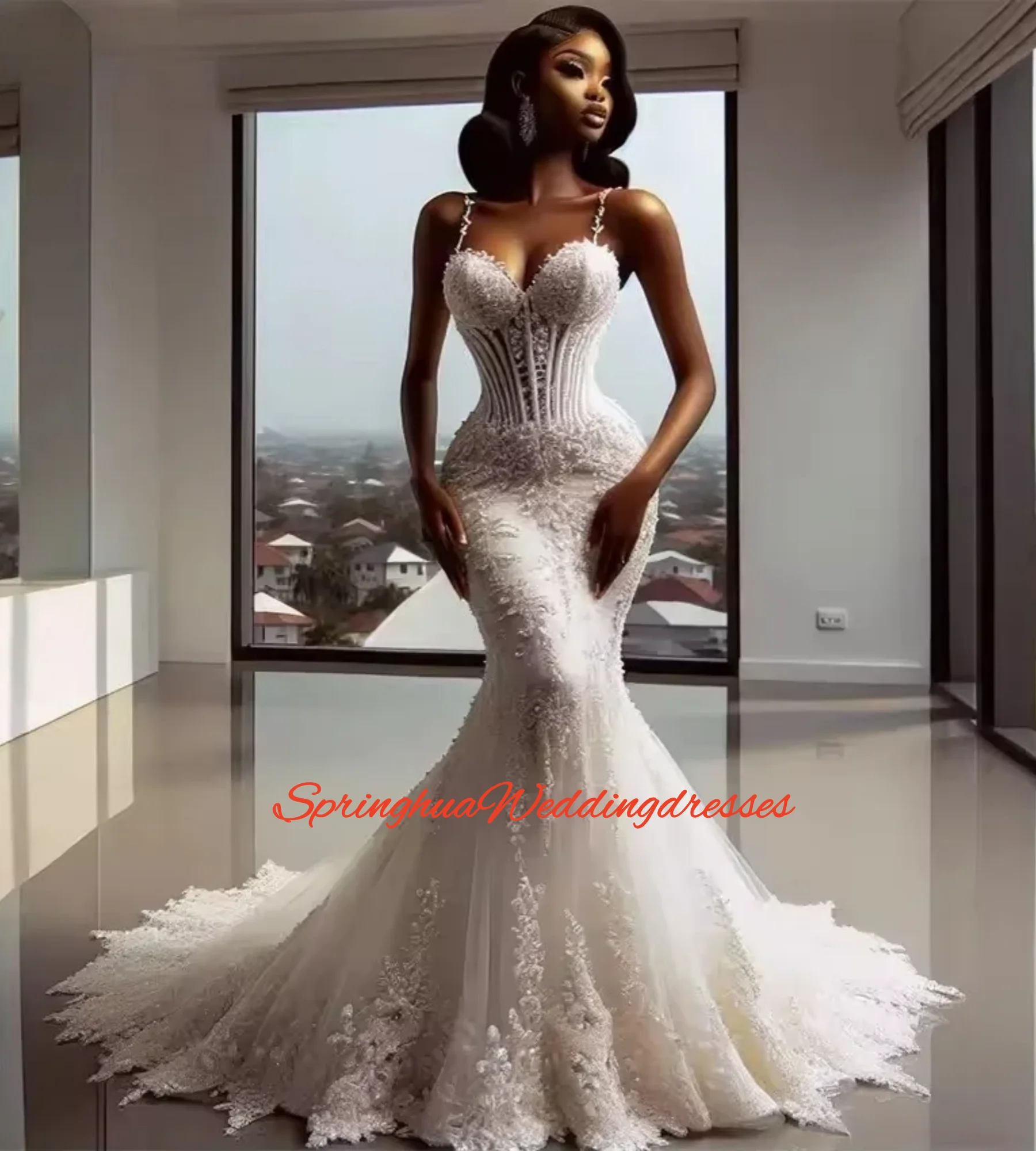 Customized Elegant Mermaid Wedding Gown Luxury Bride Robe Evening Dress Lace Corset Spaghetti Straps Vestido De Novia
Customized Elegant Mermaid Wedding Gown Luxury Bride Robe Evening Dress Lace Corset Spaghetti Straps Vestido De Novia
