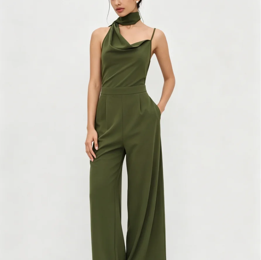 Women's Jumpsuit Summer New French Fashion Temperament Style Solid Scarf Design Swing Collar High Waisted Camisole Jumpsuit
Women's Jumpsuit Summer New French Fashion Temperament Style Solid Scarf Design Swing Collar High Waisted Camisole Jumpsuit