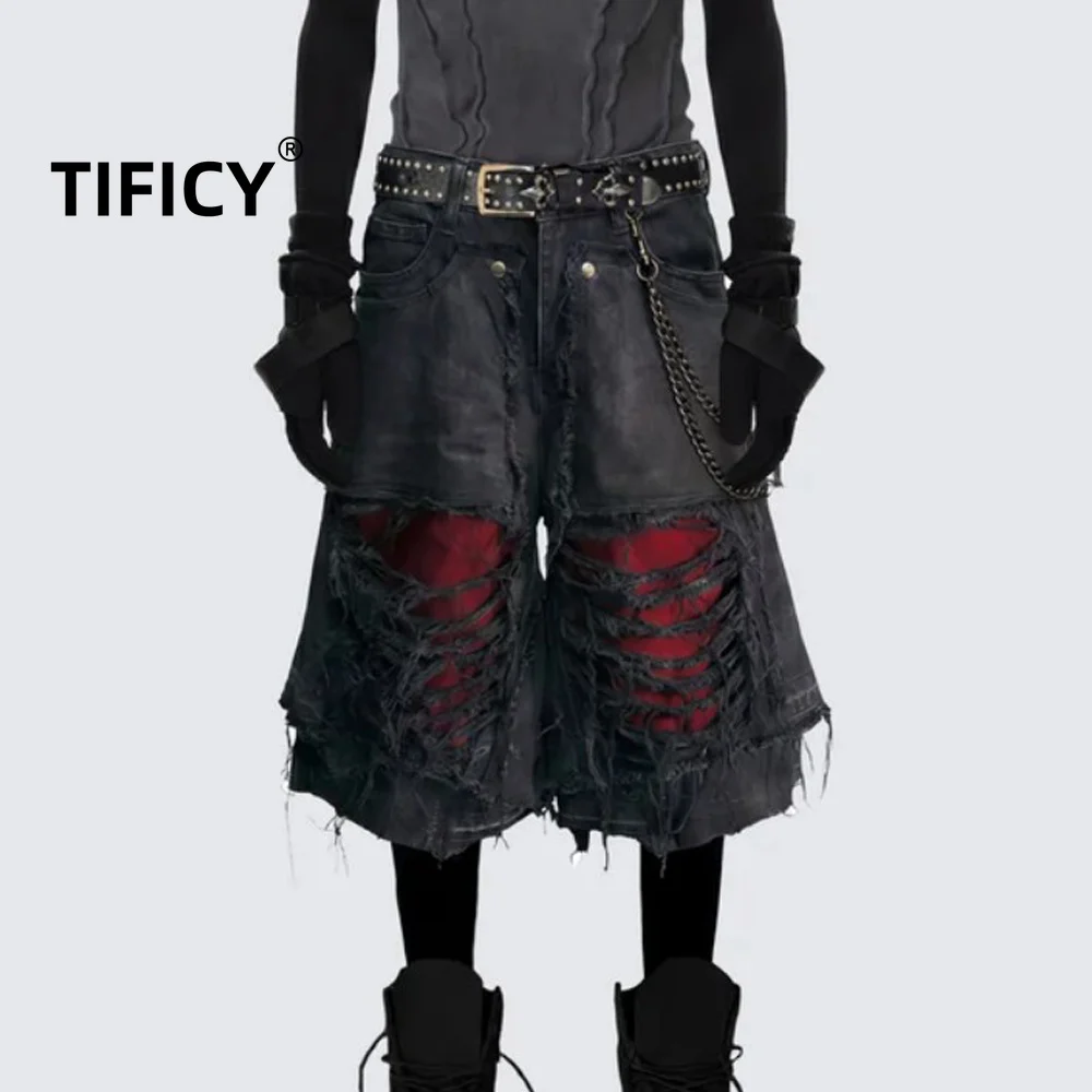 High Street Men's Fake Two Double Layered Seven Quarter Jeans Brushed Edges Wasteland Style Wide Leg Mid Length Pants
High Street Men's Fake Two Double Layered Seven Quarter Jeans Brushed Edges Wasteland Style Wide Leg Mid Length Pants