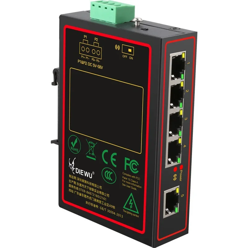 Industrial 5-port Ethernet Switch Din-rail 10/100M Network Switch Lifetime Protection Rail Cable Divider
Industrial 5-port Ethernet Switch Din-rail 10/100M Network Switch Lifetime Protection Rail Cable Divider