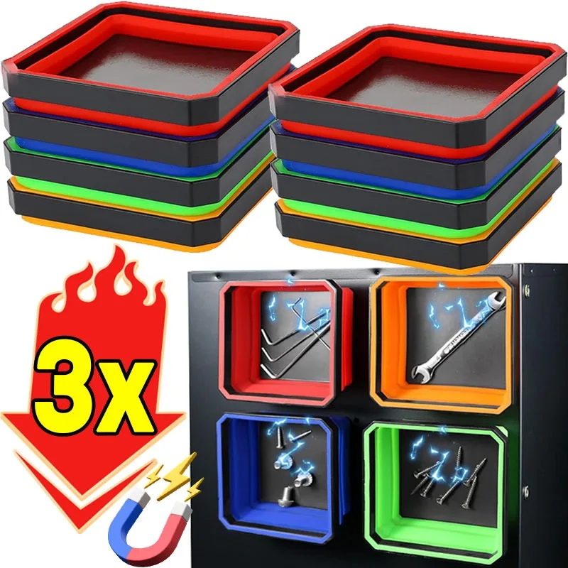Collapsible Silicone Magnet Component Container Square Powerful Bottom Workshop Hardware Storage Lightweight Garage Fix Caddy