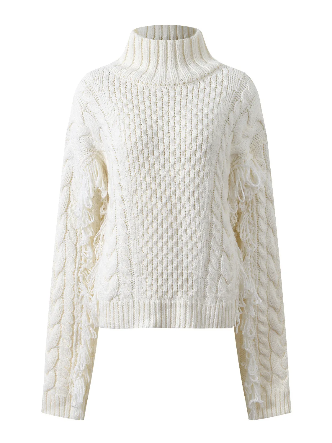 Осенне-зимний вязаный свитер с высоким воротником, свободный крой, модный дизайн с бахромой, льняной узор, длинный, теплый, для повседневной носки
Осенне-зимний вязаный свитер с высоким воротником, свободный крой, модный дизайн с бахромой, льняной узор, длинный, теплый, для повседневной носки