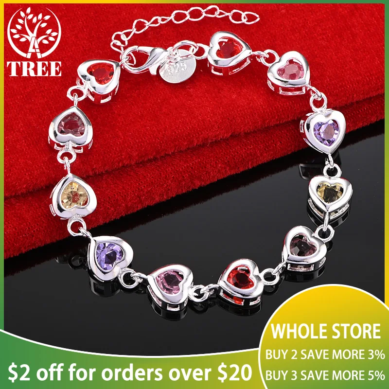 ALITREE 925 Sterling Silver Heart Colourful AAA Zircon Crystal Bracelet For Woman Chain Birthday Party Fashion Charm Jewelry
ALITREE 925 Sterling Silver Heart Colourful AAA Zircon Crystal Bracelet For Woman Chain Birthday Party Fashion Charm Jewelry