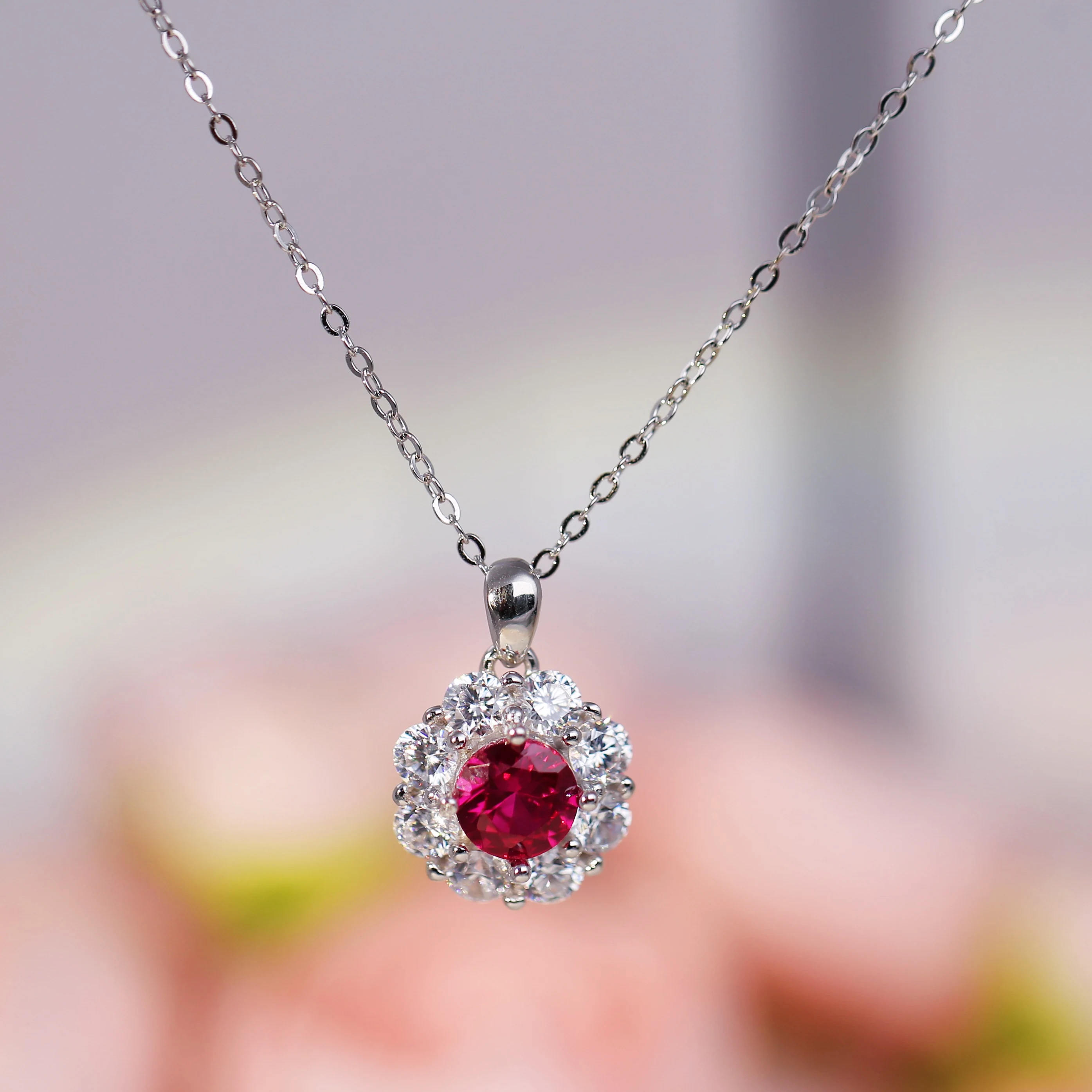 Lab Grown Round Ruby Necklace Silver Gold Plated with Zircon Halo Elegant Fashion Jewelry-Birthday Gift for Her-Premium Quality
Lab Grown Round Ruby Necklace Silver Gold Plated with Zircon Halo Elegant Fashion Jewelry-Birthday Gift for Her-Premium Quality