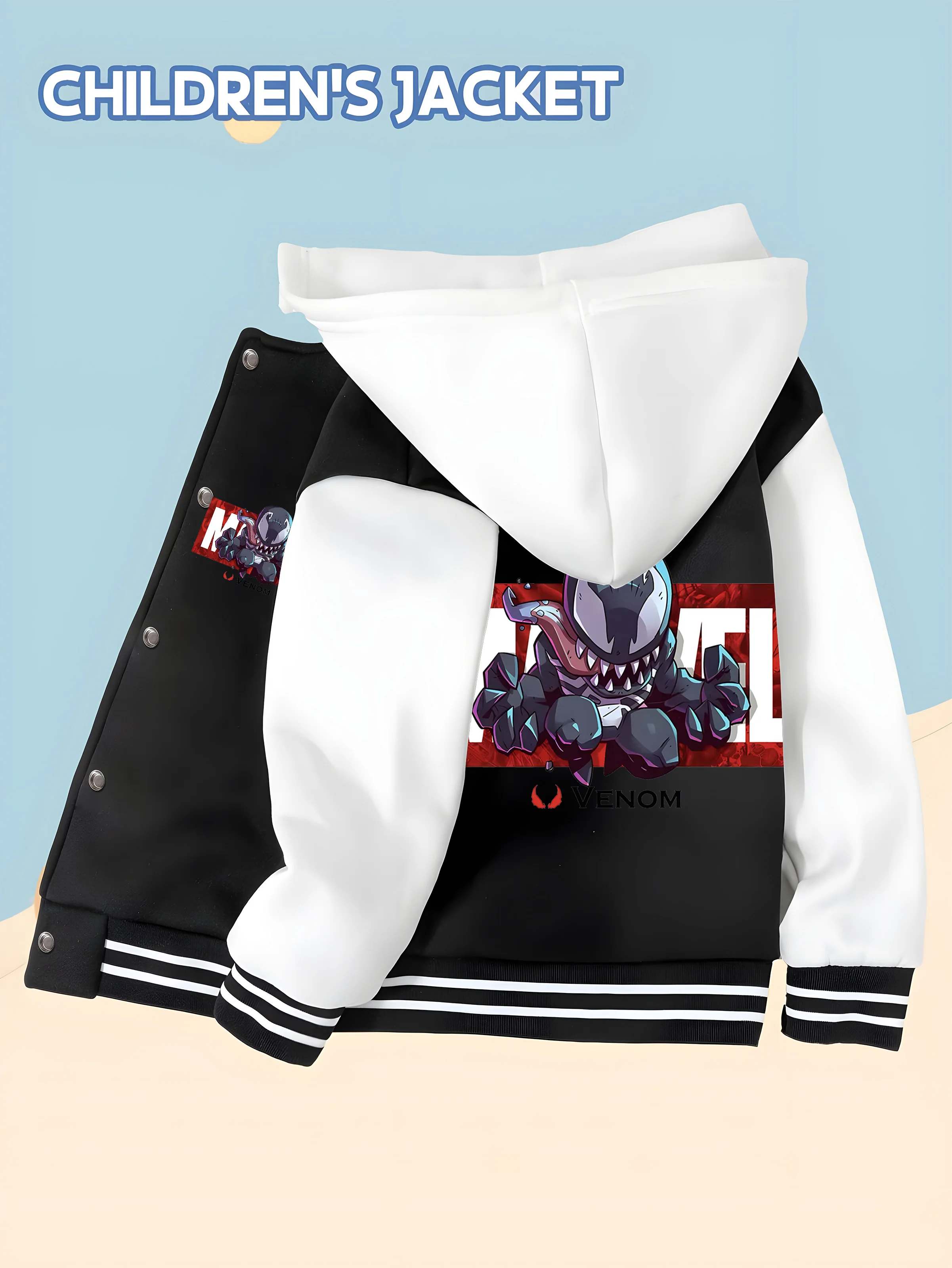 MINISO Baseball hooded Jacket - Venom Personalized Print, Double-Sided Pattern Design, Soft and Comfortable Fabric, Fashionable 
MINISO Baseball hooded Jacket - Venom Personalized Print, Double-Sided Pattern Design, Soft and Comfortable Fabric, Fashionable
