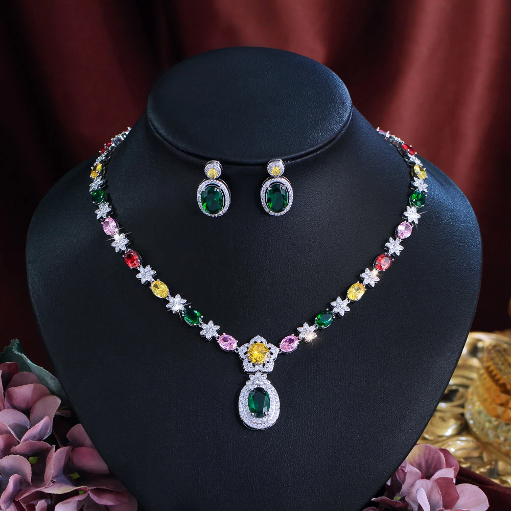 CWWZircons Elegant Engagement Wedding Jewellery Shiny Colorful Flower CZ Bridal Jewelry Set for Women Necklace and Earrings T570
CWWZircons Elegant Engagement Wedding Jewellery Shiny Colorful Flower CZ Bridal Jewelry Set for Women Necklace and Earrings T570