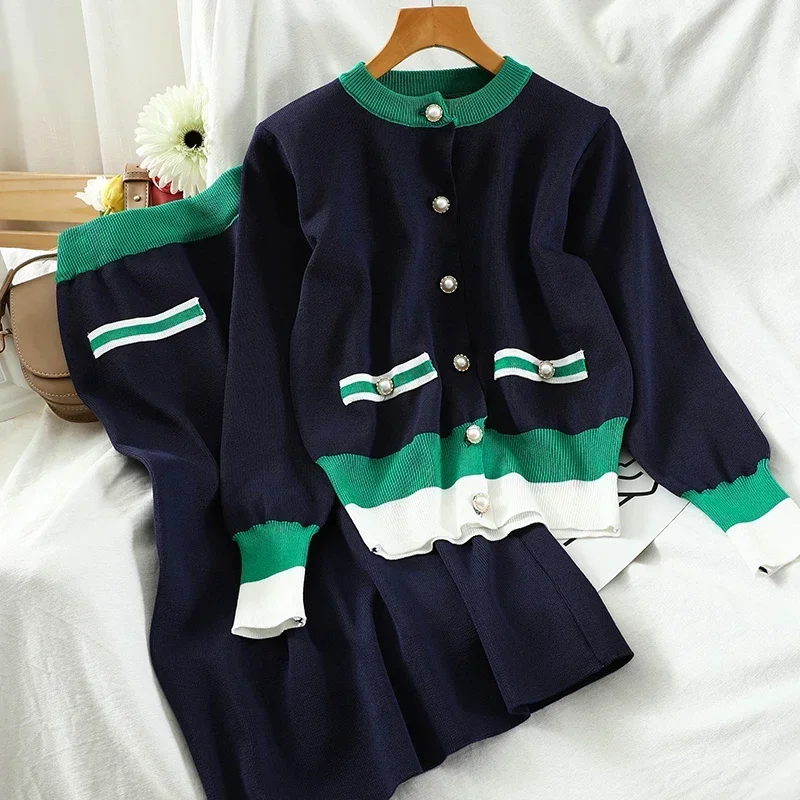 Sweater Women 2 Piece Set New Autumn Knitted Color Matching Gold Button Cardigan Tops + Bodycon Pencil Skirt Sets
Sweater Women 2 Piece Set New Autumn Knitted Color Matching Gold Button Cardigan Tops + Bodycon Pencil Skirt Sets