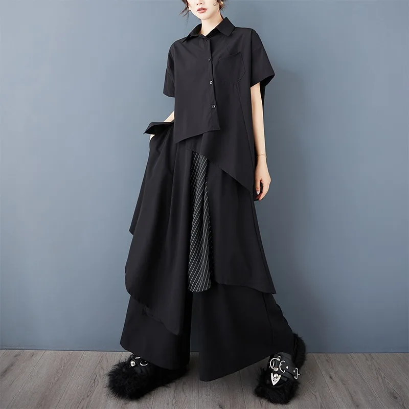 Yamamoto style niche design skirt pants loose irregular splicing dark black casual wide leg pants
Yamamoto style niche design skirt pants loose irregular splicing dark black casual wide leg pants