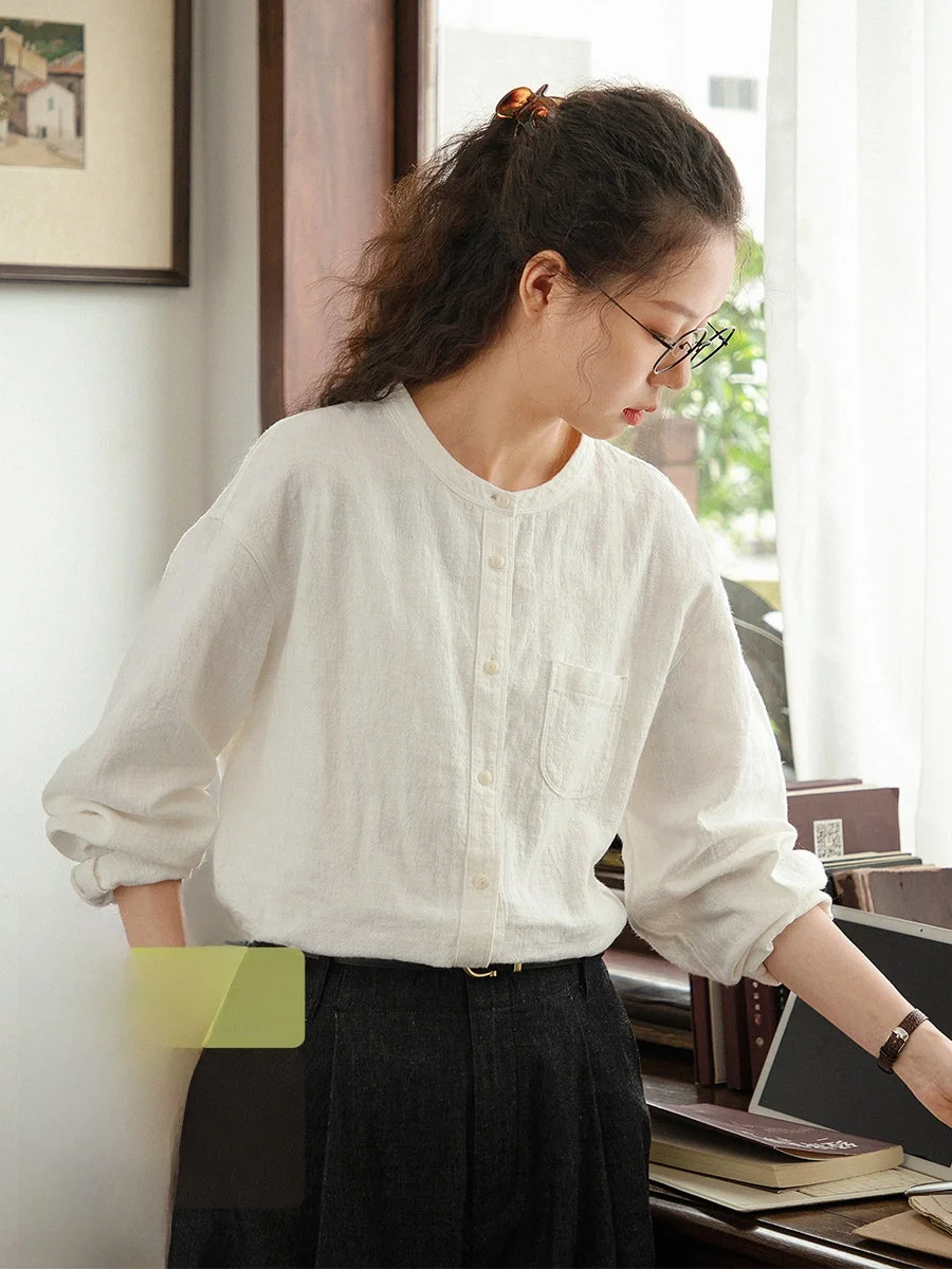 Original Simple White Shirt Women Long Sleeve Loose round Neck Casual Linen Blend Comfortable Breathable Versatile Autumn Shirt
Original Simple White Shirt Women Long Sleeve Loose round Neck Casual Linen Blend Comfortable Breathable Versatile Autumn Shirt