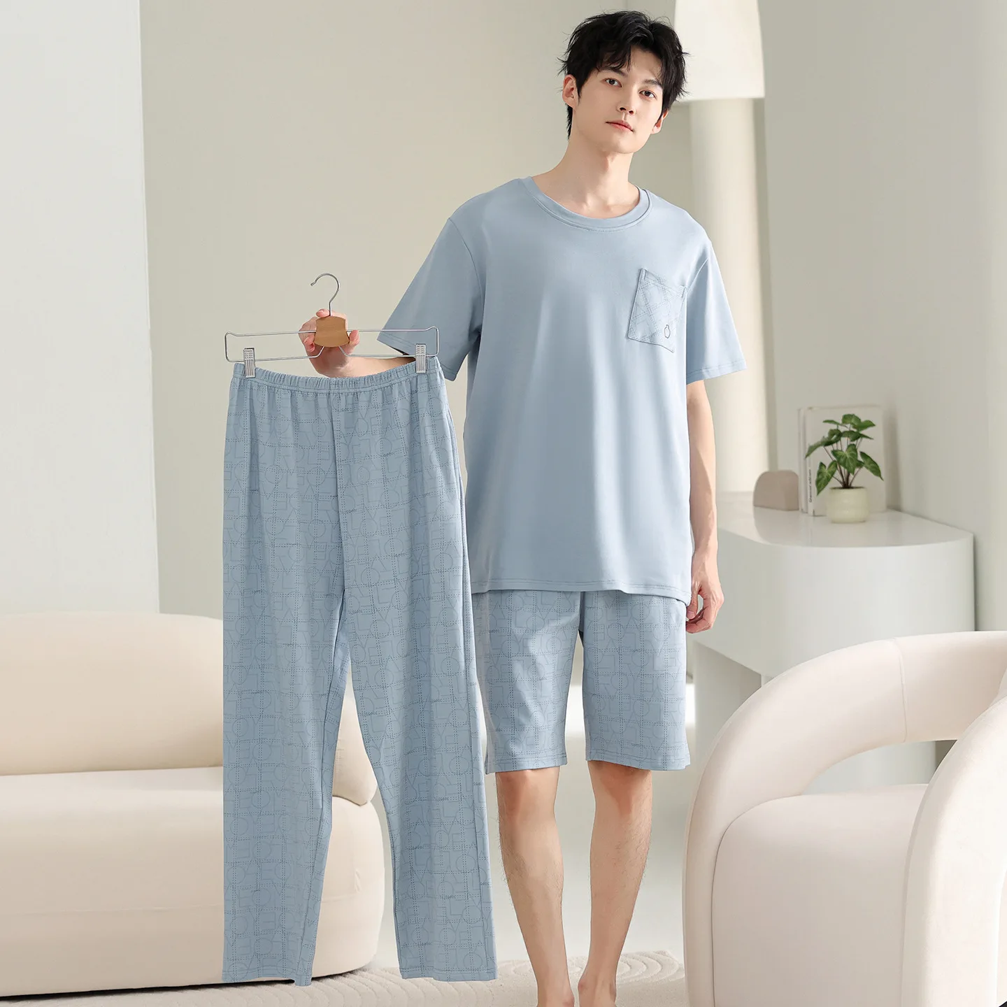 Men's Cotton Sleepwear for Summer O Neck Short Sleeves Shorts Long Pant 3Pcs/set Male Loungewear Big Size L-3XL Pijamas Hombre
Men's Cotton Sleepwear for Summer O Neck Short Sleeves Shorts Long Pant 3Pcs/set Male Loungewear Big Size L-3XL Pijamas Hombre