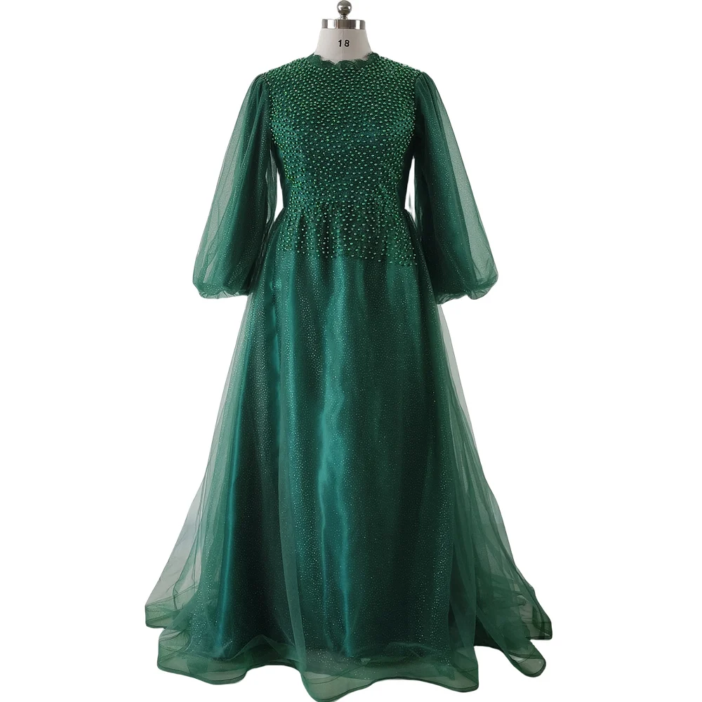 Customized Muslim Evening Dress Dark Green Modest O-neck Full Sleeves Beads A-line Floor-length Plus size Women Party Gown B1337
Customized Muslim Evening Dress Dark Green Modest O-neck Full Sleeves Beads A-line Floor-length Plus size Women Party Gown B1337