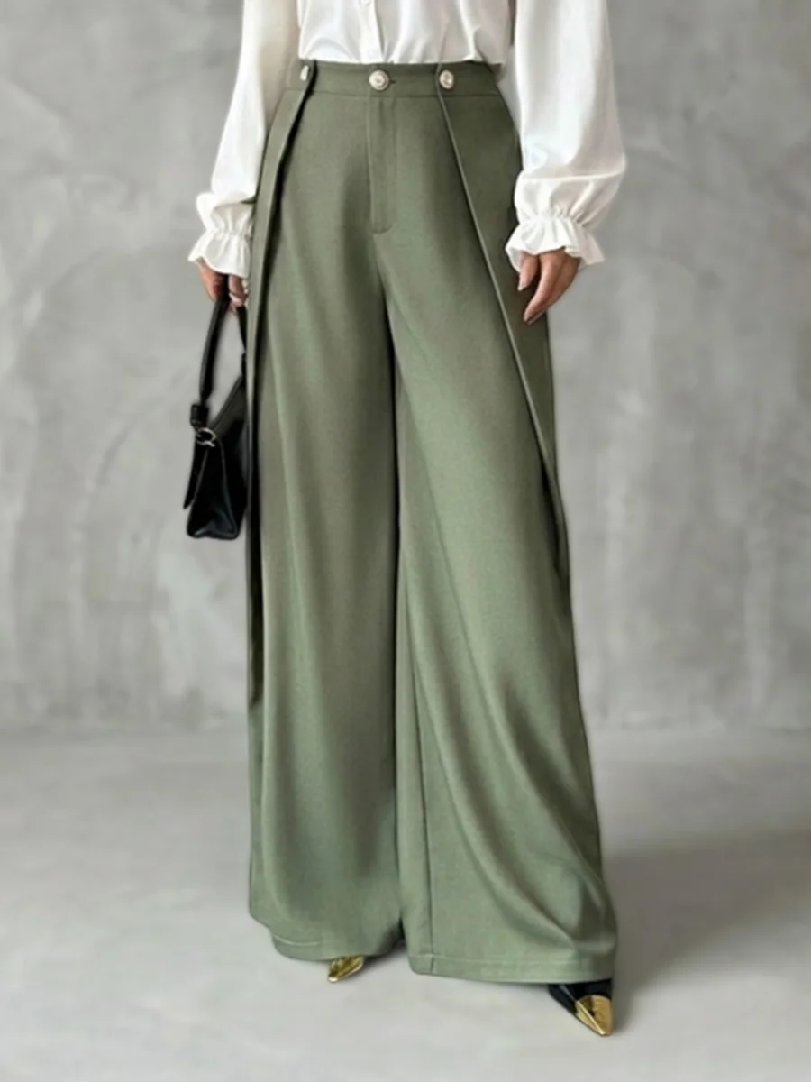 Onecozyday Women's Casual Wide Leg Trousers Olive Green High Waist Buttoned Formal Pants For Office 2026 Stylish Elegant Pants
Onecozyday Women's Casual Wide Leg Trousers Olive Green High Waist Buttoned Formal Pants For Office 2026 Stylish Elegant Pants