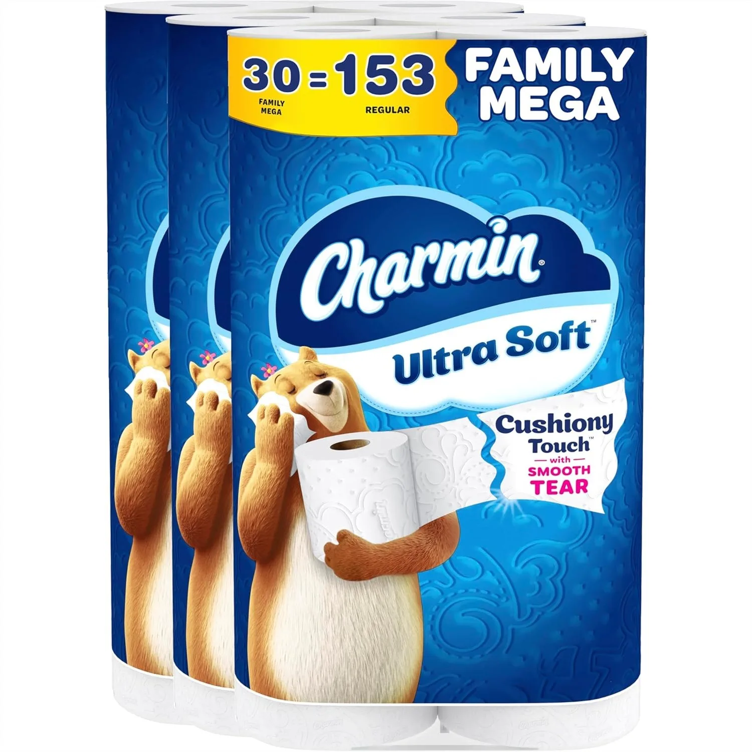 Ultra Soft Cushiony Touch Toilet Paper 30 Family Mega Rolls 267 Sheets Each 2-Ply White for Bathroom
Ultra Soft Cushiony Touch Toilet Paper 30 Family Mega Rolls 267 Sheets Each 2-Ply White for Bathroom