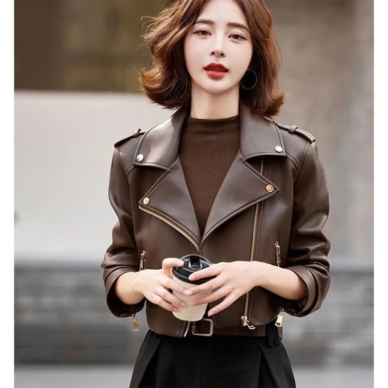 Spring Autumn Leather Jacket Street Style Fashion Casual Versatile Korean Version Slim Fit Motorcycle Leather Coat for Women
Spring Autumn Leather Jacket Street Style Fashion Casual Versatile Korean Version Slim Fit Motorcycle Leather Coat for Women