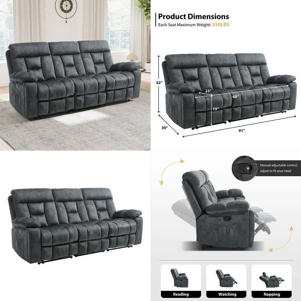 85 Manual Reclining Sofa, 3 Seater Recliner Couch with Dual Wingback Recliners amp Cup Holders, Comfy Oversized Living Room Sof
85 Manual Reclining Sofa, 3 Seater Recliner Couch with Dual Wingback Recliners amp Cup Holders, Comfy Oversized Living Room Sof