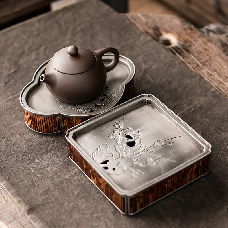 - Handmade Pure Tin Meifei Bamboo Tea Pot Holder, Chinese Style Water Storage Tea Tray, Traditional Gongfu Tea Accessory
- Handmade Pure Tin Meifei Bamboo Tea Pot Holder, Chinese Style Water Storage Tea Tray, Traditional Gongfu Tea Accessory
