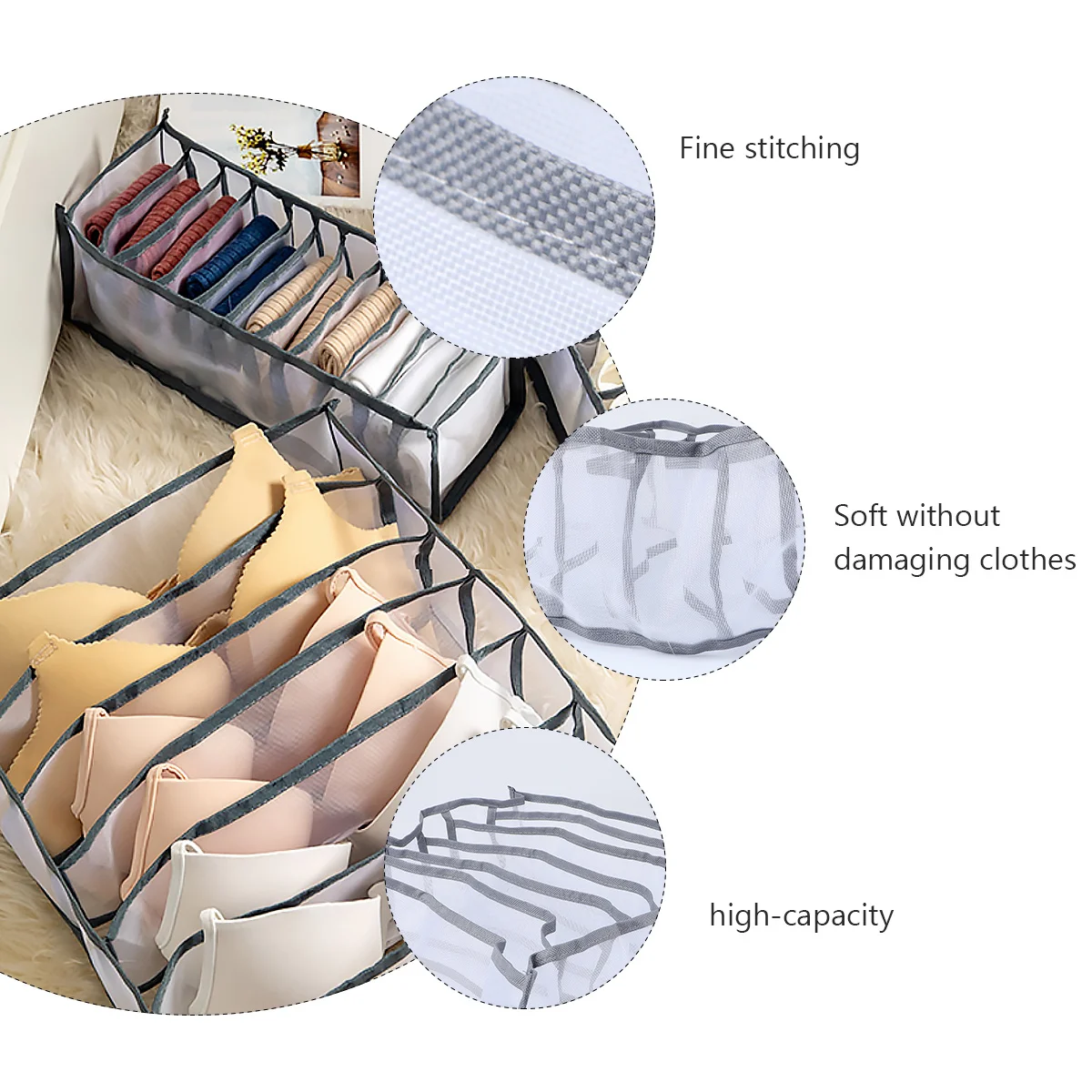 1Pcs Underwear Storage Box Breathable Large-Capacity Cloth Case for Socks Bras Scarves Ties Organizer Blue Grey
1Pcs Underwear Storage Box Breathable Large-Capacity Cloth Case for Socks Bras Scarves Ties Organizer Blue Grey