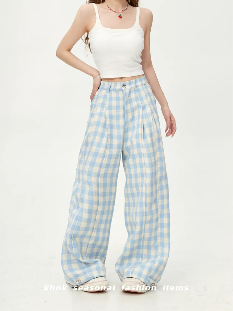 Long pants women's spring and autumn new loose high waist pink plaid pants wide legs fashion versatile drape simple casual 1Pc
Long pants women's spring and autumn new loose high waist pink plaid pants wide legs fashion versatile drape simple casual 1Pc