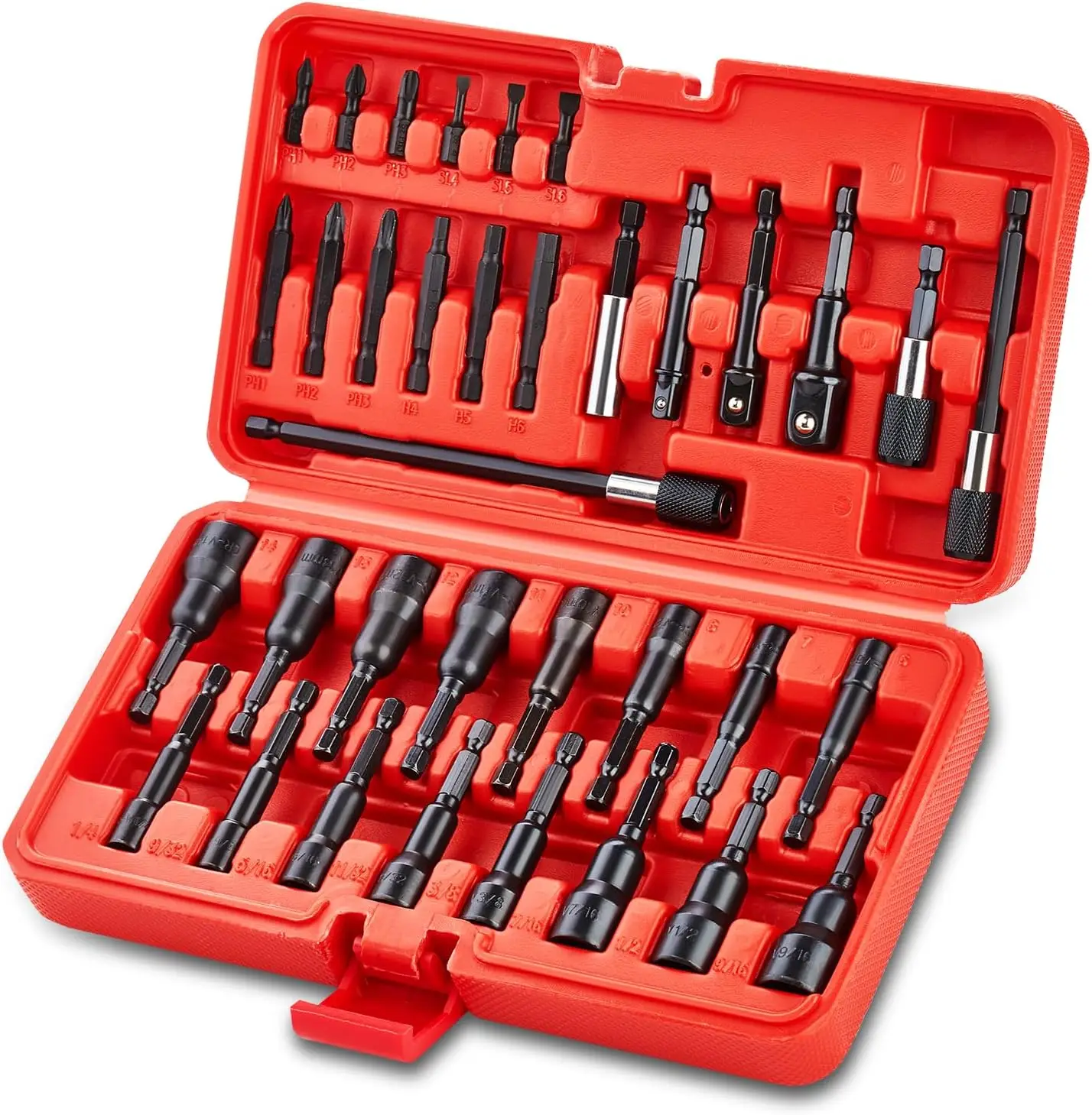 Набор магнитных отверток для гаек, 35 шт., с шестигранным хвостовиком 1/4 дюйма, размеры SAE и метрики, сталь Cr-V для ударных дрелей
Набор магнитных отверток для гаек, 35 шт., с шестигранным хвостовиком 1/4 дюйма, размеры SAE и метрики, сталь Cr-V для ударных дрелей