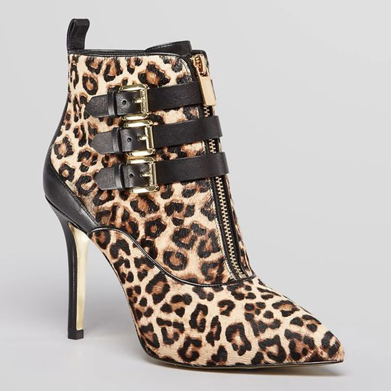 Sexy Leopard Suede Metal Buckle Front Zipper Ankle Boots Pointed Toe Patchwork Thin High Heels Gladiator Short Booties
Sexy Leopard Suede Metal Buckle Front Zipper Ankle Boots Pointed Toe Patchwork Thin High Heels Gladiator Short Booties
