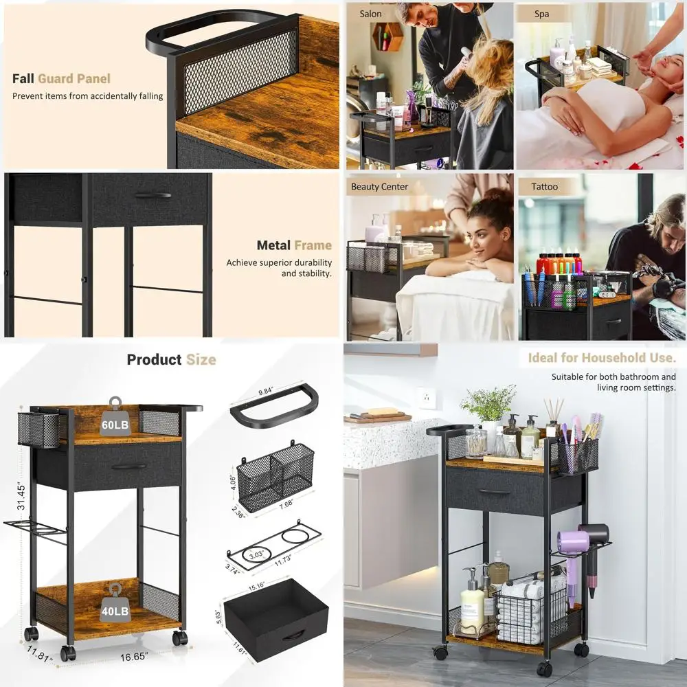 Mobile Hair Stylist Cart with Metal Holder, Rolling Table for Barbershop, Spa, Tattoo, Black
Mobile Hair Stylist Cart with Metal Holder, Rolling Table for Barbershop, Spa, Tattoo, Black