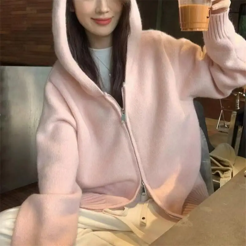 New Women's Hooded Cardigan Sweaters Girl Knitwear Autumn Solid Color Lazy Style Women Double Zip Knit Sweater Coat Tops Ladies
New Women's Hooded Cardigan Sweaters Girl Knitwear Autumn Solid Color Lazy Style Women Double Zip Knit Sweater Coat Tops Ladies