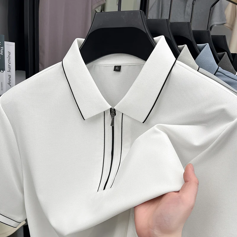 Luxury fashion men short sleeve polo shirt solid color comfort breathable summer new top unique trend half zipper lapel T-shirt
Luxury fashion men short sleeve polo shirt solid color comfort breathable summer new top unique trend half zipper lapel T-shirt