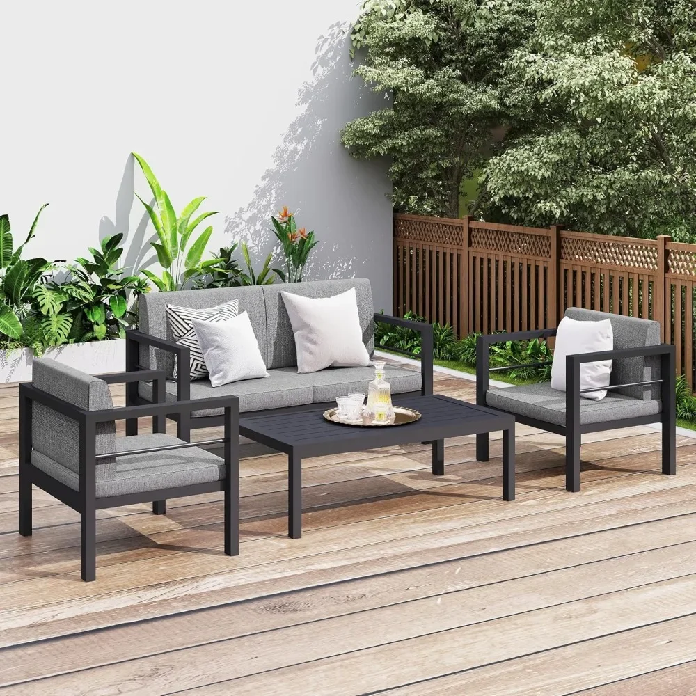 Outdoor Sets Sectional Sofa for Garden, Aluminum Patio Furniture Set, 4 Pieces Conversation Set with Cushion and Coffee Table
Outdoor Sets Sectional Sofa for Garden, Aluminum Patio Furniture Set, 4 Pieces Conversation Set with Cushion and Coffee Table