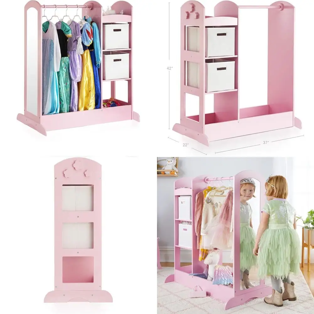 Детский игровой розовый шкаф для ролевых игр с зеркалом, полками и нижним лотком для хранения
Детский игровой розовый шкаф для ролевых игр с зеркалом, полками и нижним лотком для хранения