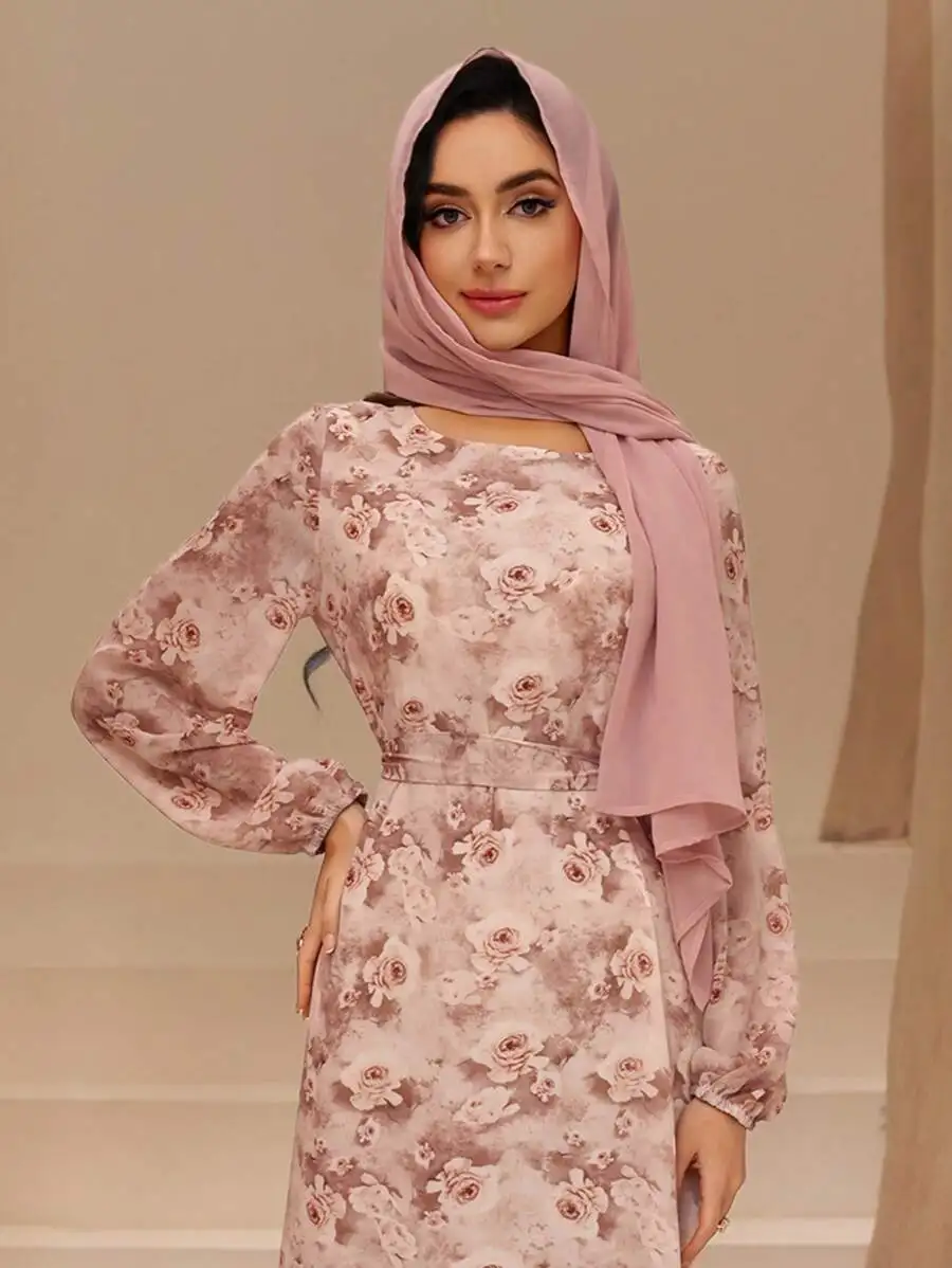 Womens Chiffon Floral Print Round Neck Lantern Sleeve Cinched Waist Modest Dress
Womens Chiffon Floral Print Round Neck Lantern Sleeve Cinched Waist Modest Dress