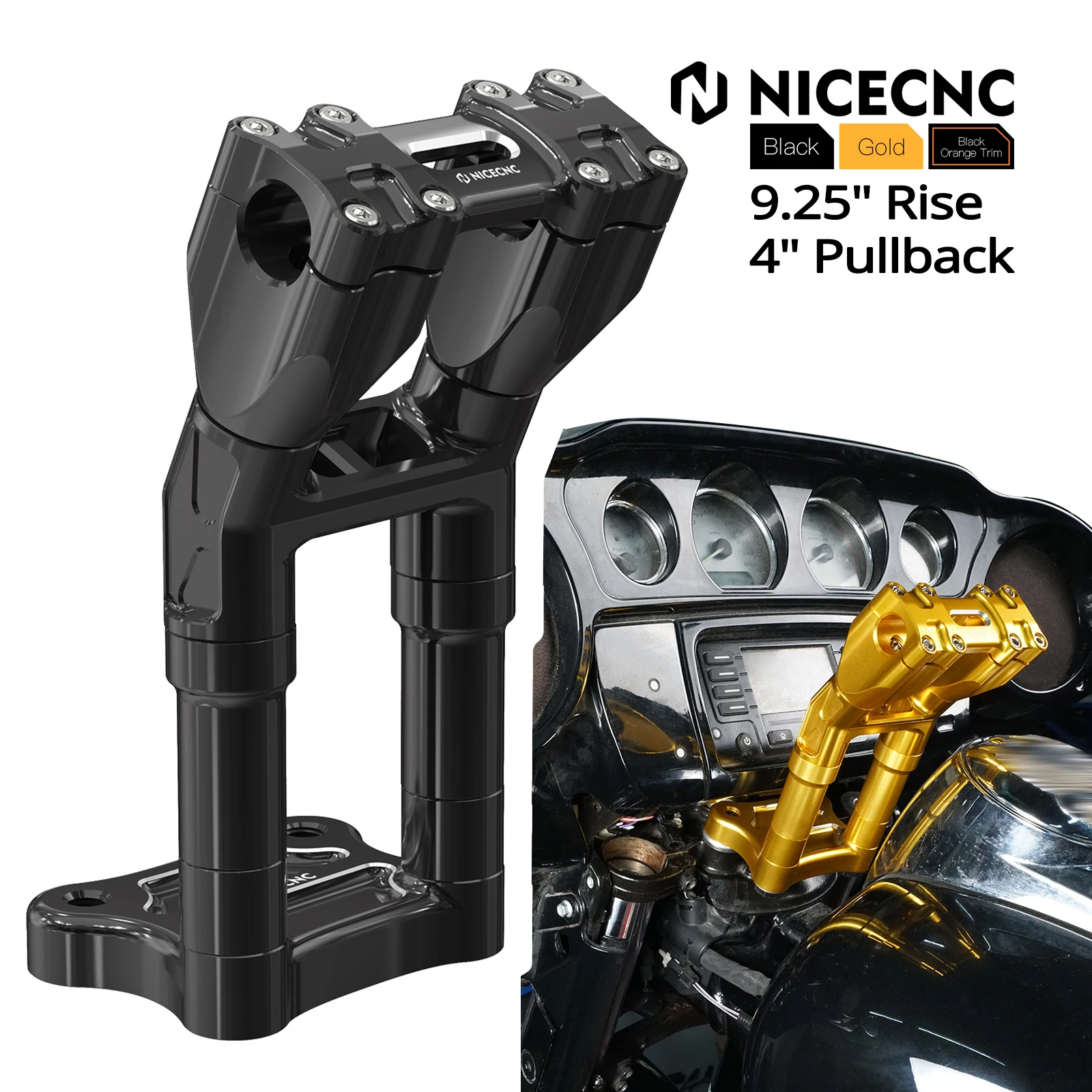 6/7/8.25/9.25" Rise 4" Pullback Handlebar Risers for Harley Street Glide/Special CVO Limited Ultra Limited/Low CVO Tri Glide
6/7/8.25/9.25" Rise 4" Pullback Handlebar Risers for Harley Street Glide/Special CVO Limited Ultra Limited/Low CVO Tri Glide