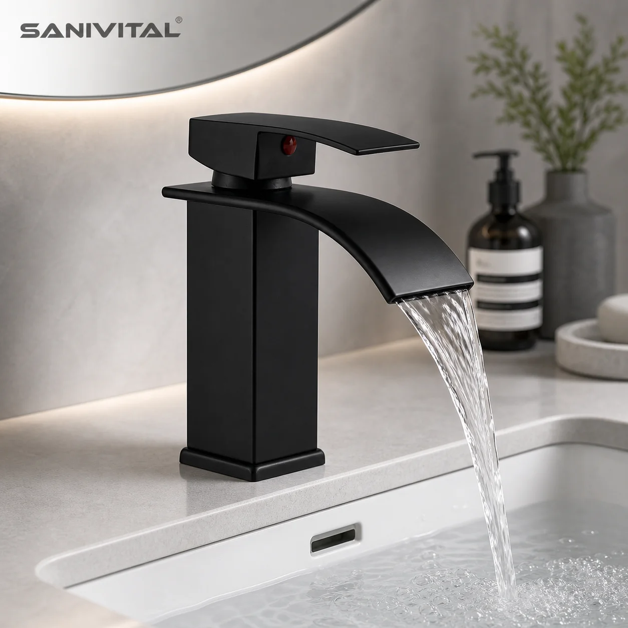 SANIVITAL Modern Matte Black Basin Faucet Waterfall Spout Single Handle Bathroom Sink Mixer Tap Hot Cold Water Deck Mounted
SANIVITAL Modern Matte Black Basin Faucet Waterfall Spout Single Handle Bathroom Sink Mixer Tap Hot Cold Water Deck Mounted
