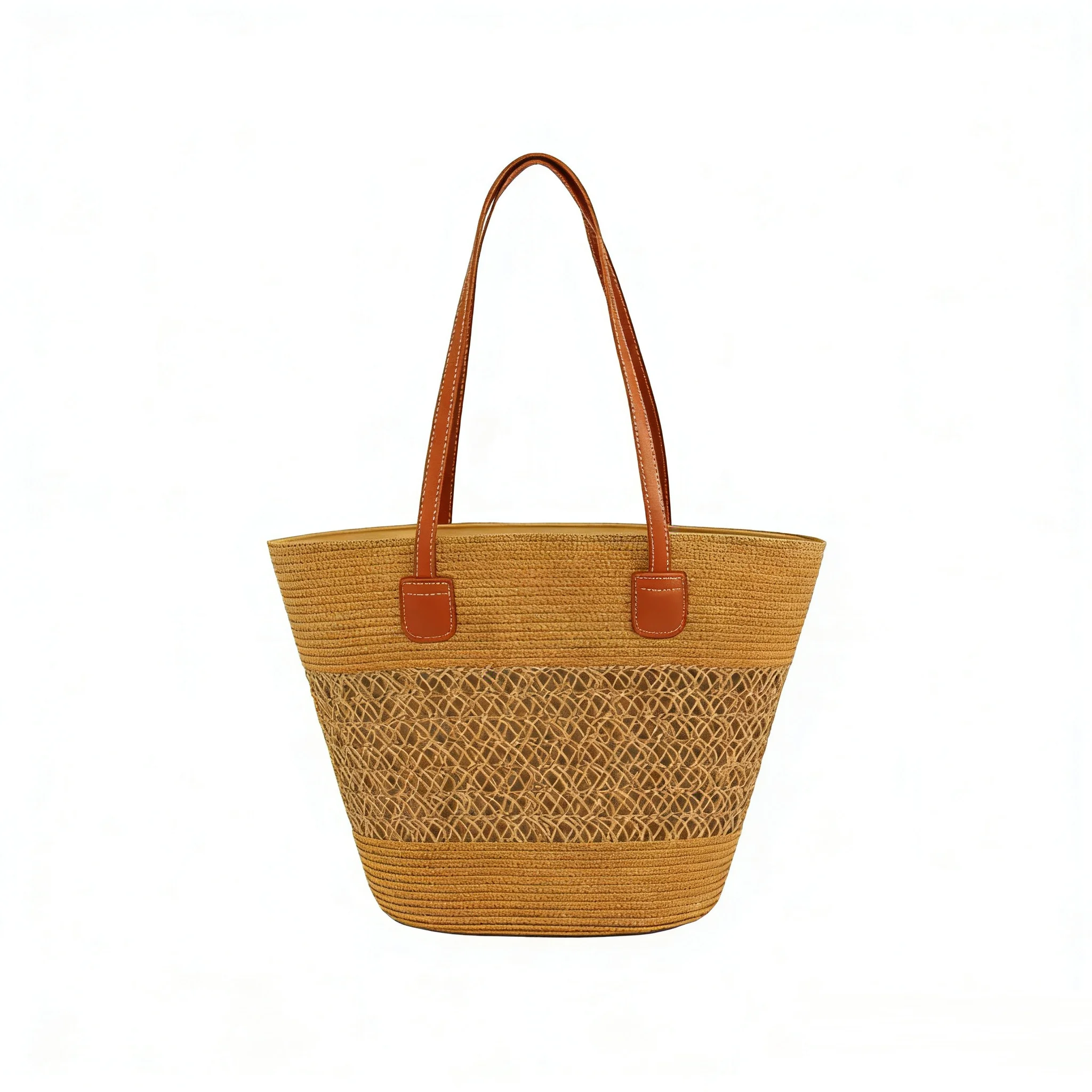 Fashion Casual Women's Straw Tote Bag Hollow Out Woven Pattern Beach Bag with Brown Leather Strap for Travel Daily Commute
Fashion Casual Women's Straw Tote Bag Hollow Out Woven Pattern Beach Bag with Brown Leather Strap for Travel Daily Commute