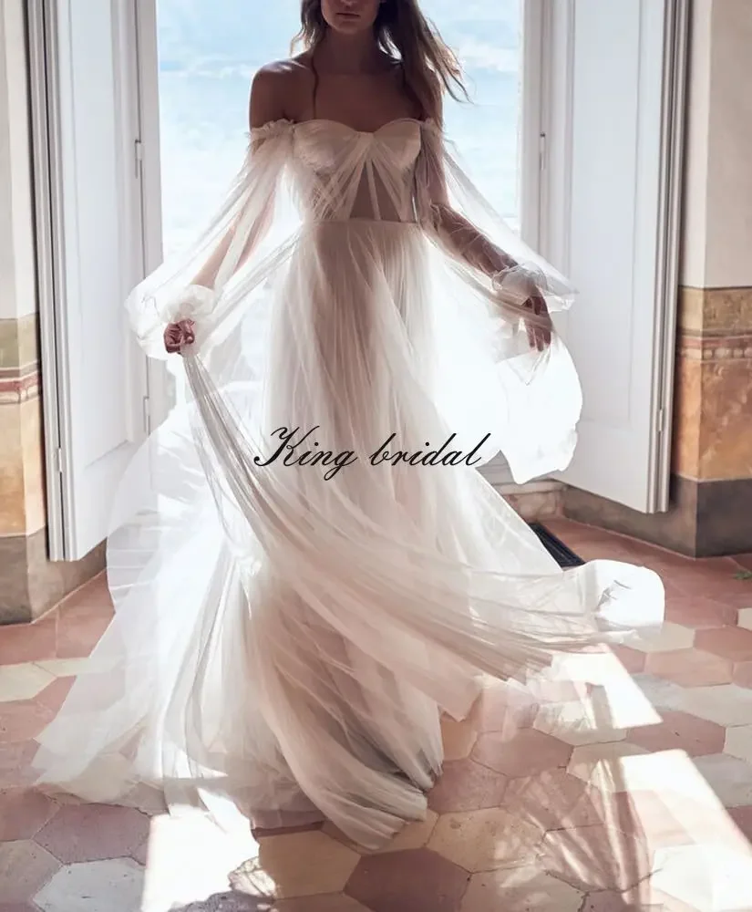 Women's Puffy Long Sleeve Prom Dresses with Slit Custom Made Off Shoulder Tulle Wedding Formal Evening Gowns See Through Gown
Women's Puffy Long Sleeve Prom Dresses with Slit Custom Made Off Shoulder Tulle Wedding Formal Evening Gowns See Through Gown