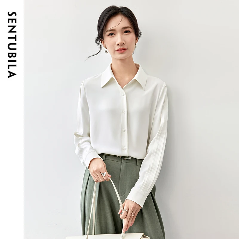 SENTUBILA Office Lady White Shirt for Women 2024 Autumn Slim Fit POLO Neck Folds Long Sleeve Single Breasted Women Top 143C56816
SENTUBILA Office Lady White Shirt for Women 2024 Autumn Slim Fit POLO Neck Folds Long Sleeve Single Breasted Women Top 143C56816