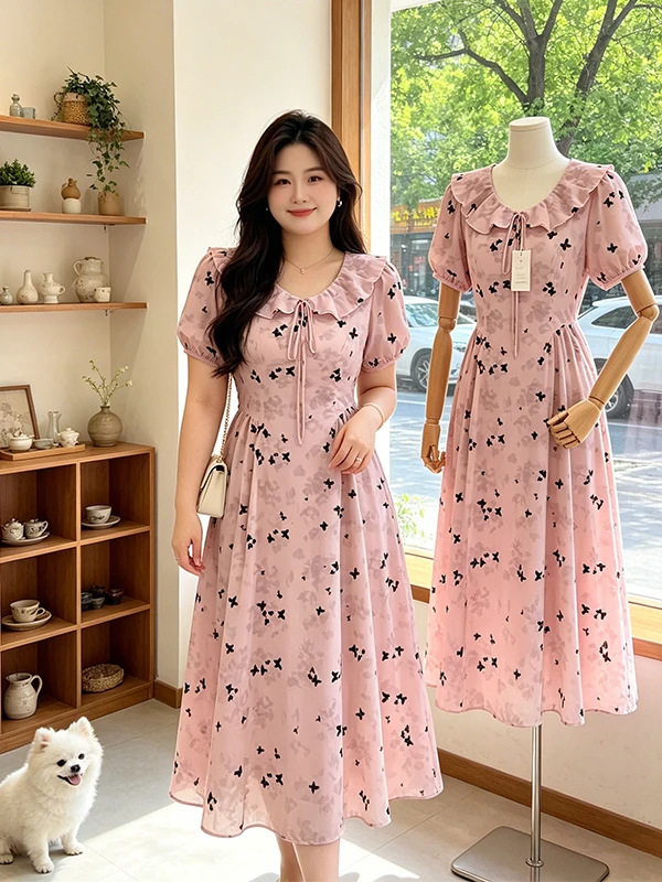 Elegant Large Size Summer New Pattern Short Sleeve Dress Women Refinement Pleated Neck Design Gentle Style
Elegant Large Size Summer New Pattern Short Sleeve Dress Women Refinement Pleated Neck Design Gentle Style