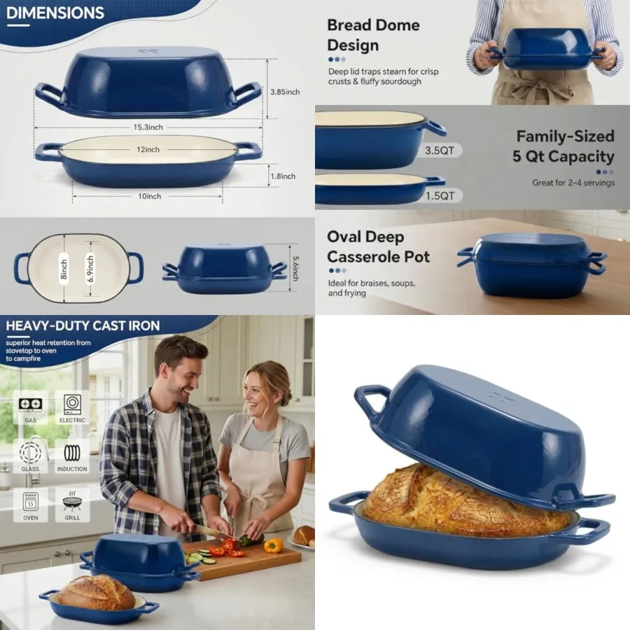 Enameled Cast Iron Oval Dutch Oven for Bread Baking12x8 Bread Pot with LidIdeal for Sourdough, Artisan Loaves Family Meals5 Qt
Enameled Cast Iron Oval Dutch Oven for Bread Baking12x8 Bread Pot with LidIdeal for Sourdough, Artisan Loaves Family Meals5 Qt