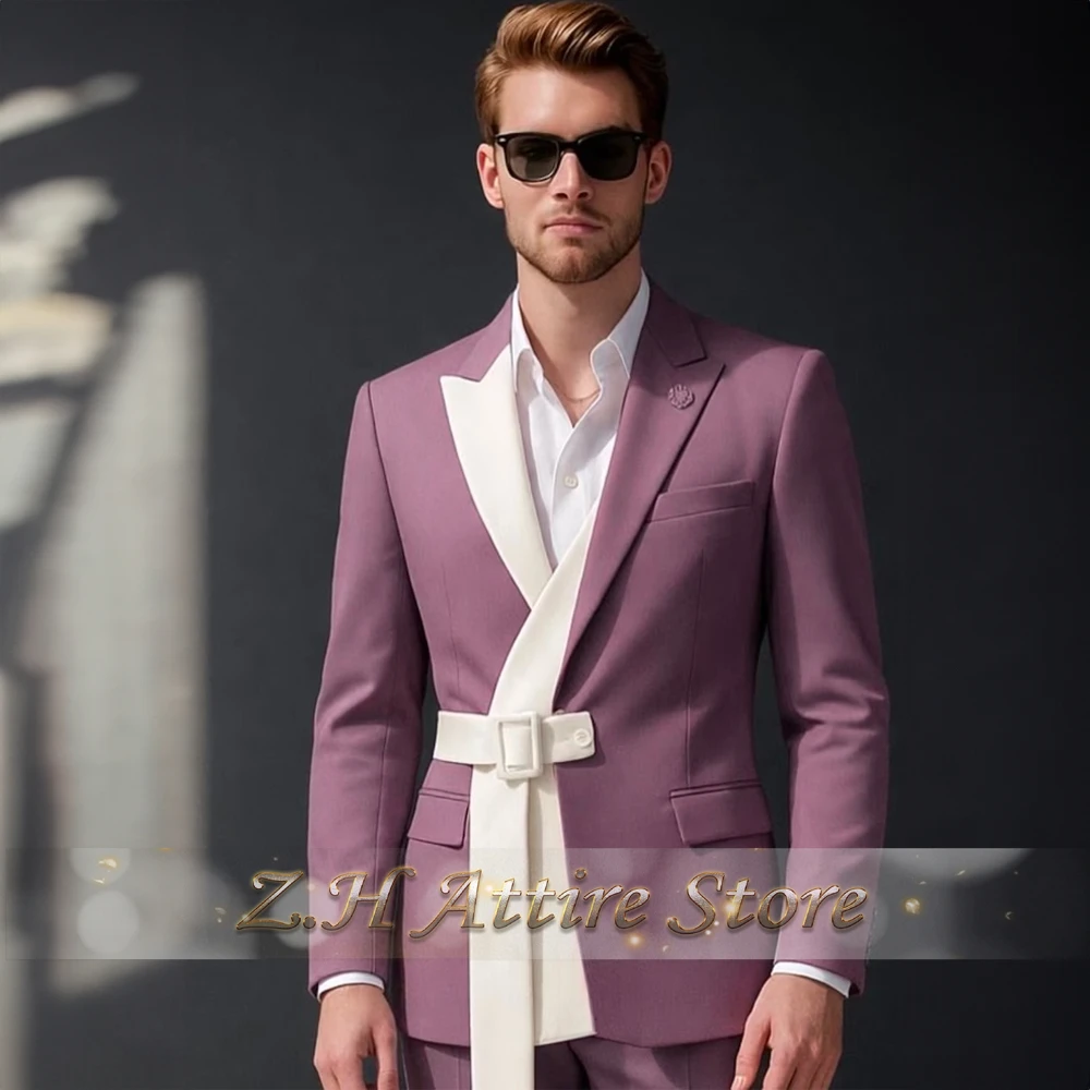 Men's Lavender Suit Slim Fit Dusty Rose Tuxedo with White Belted Lapel Modern Designer Wedding Clothes 2pcs Jacket Pants Set
Men's Lavender Suit Slim Fit Dusty Rose Tuxedo with White Belted Lapel Modern Designer Wedding Clothes 2pcs Jacket Pants Set