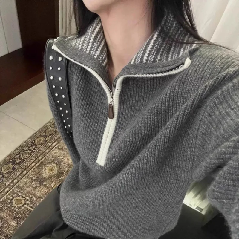 New Women's 100% Merino Wool Sweater Turn-down Collar Pullovers Autumn Winter Thickened Pure Wool Knitwear Clothing Half Zip Top
New Women's 100% Merino Wool Sweater Turn-down Collar Pullovers Autumn Winter Thickened Pure Wool Knitwear Clothing Half Zip Top