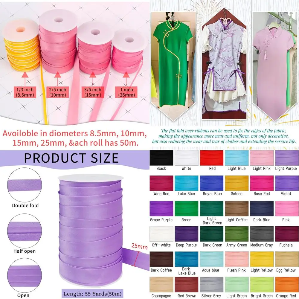 LEREATI Satin Bias Tape Double old 1 Inch x 55 Yards, Bias Tape or Sewing, Polyester Quilt Binding Tape, Piping Trim abric Tape
LEREATI Satin Bias Tape Double old 1 Inch x 55 Yards, Bias Tape or Sewing, Polyester Quilt Binding Tape, Piping Trim abric Tape