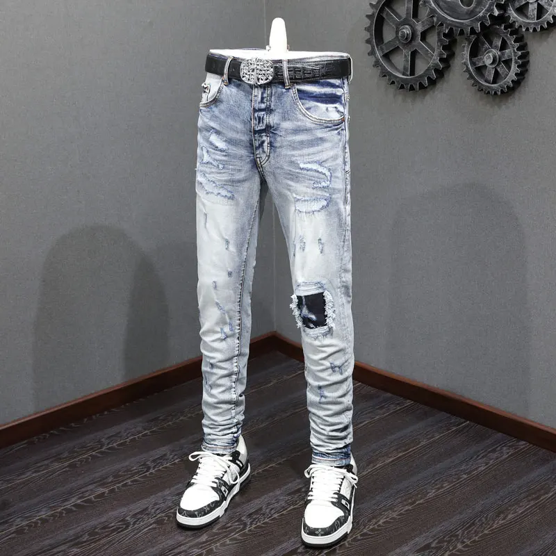 Street Fashion Men Jeans Retro Light Blue Stretch Skinny Fit Ripped Jeans Men Patched Designer Hip Hop Brand Denim Pants Hombre
Street Fashion Men Jeans Retro Light Blue Stretch Skinny Fit Ripped Jeans Men Patched Designer Hip Hop Brand Denim Pants Hombre