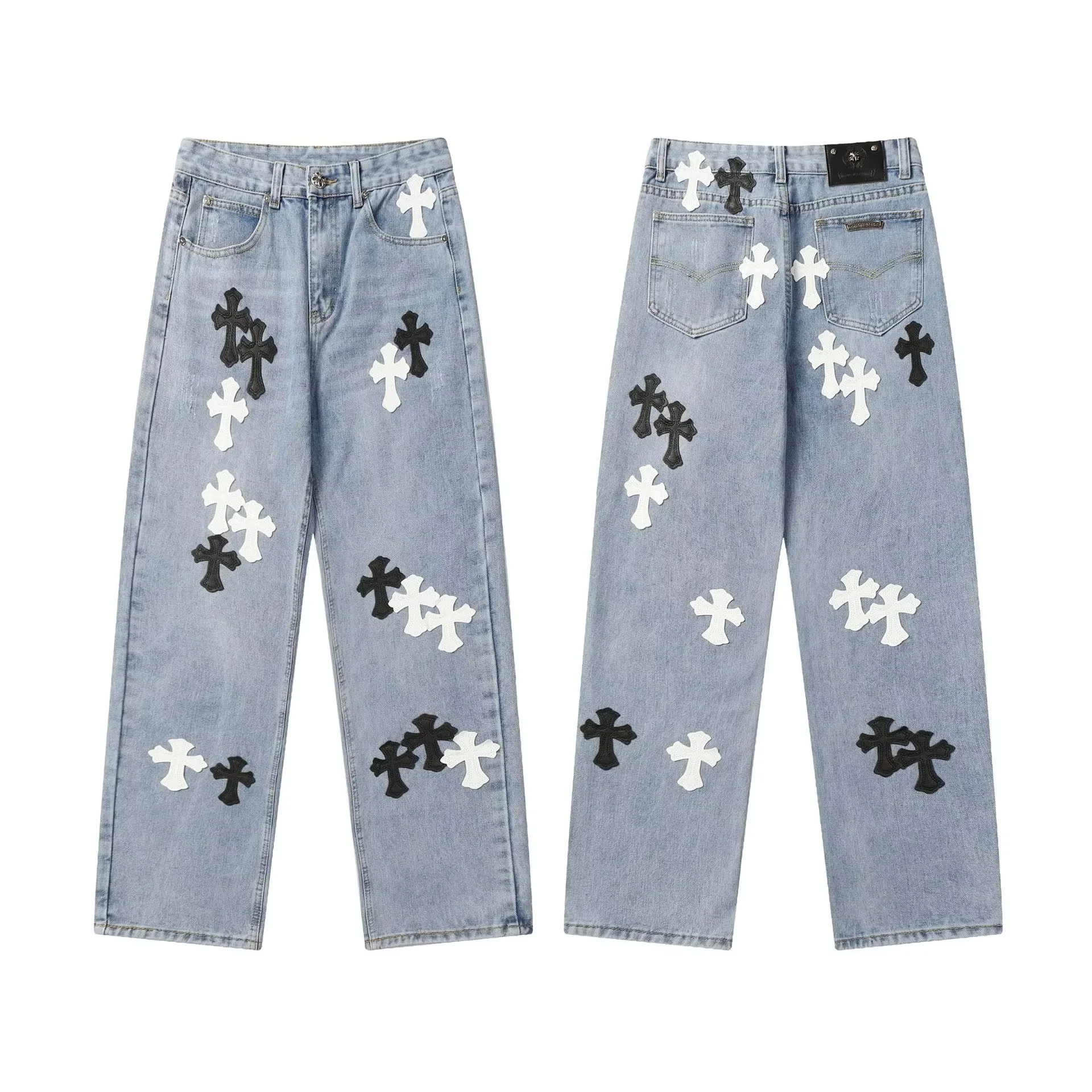 MAQVOB High Quality Streetwear EU US Size Leather Cross Embroidered Washed Fit Denim Jean Pants For Men Women
MAQVOB High Quality Streetwear EU US Size Leather Cross Embroidered Washed Fit Denim Jean Pants For Men Women